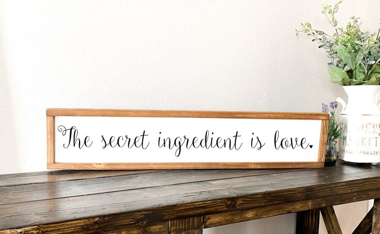 The secret ingredient is love framed sign / Farmhouse style sign / Kitchen wooden home decor sign / Secret ingredient wood sign / Frame sign