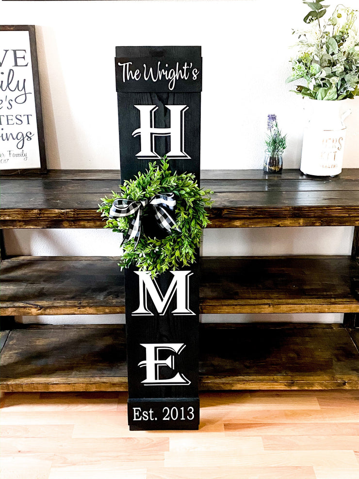 Home sign with wreath / Last name home sign / Personalized home sign / Front door sign / Welcome to our home sign / Custom wreath door sign
