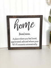 Home noun farmhouse style framed wooden decor sign / Home sign / Housewarming sign / Custom home decor sign / Wooden frame home decor sign