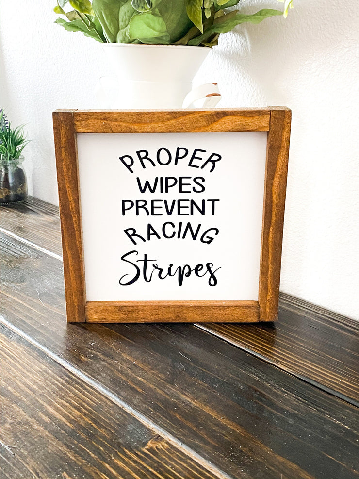 Bathroom framed wood sign/ Proper wipes sign/ Funny farmhouse framed bathroom sign / Farmhouse style wooden sign/ Bathroom sign decor