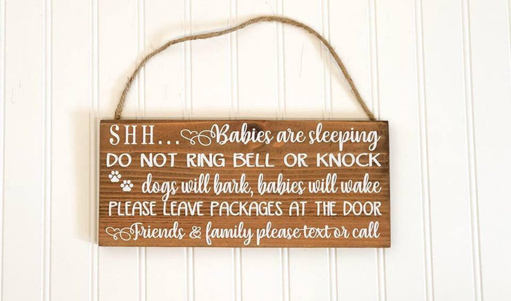 Shh babies are sleeping / Small do not knock sign / Baby is sleeping / Dogs will bark sign / Leave packages at door sign / Do not disturb