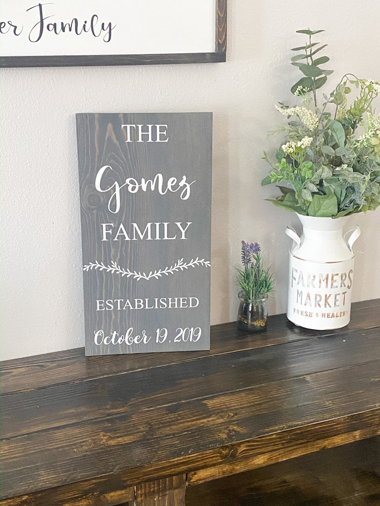 Last name family established sign / Wooden wedding decor sign / Family established with wedding date / Personalized last name wood sign
