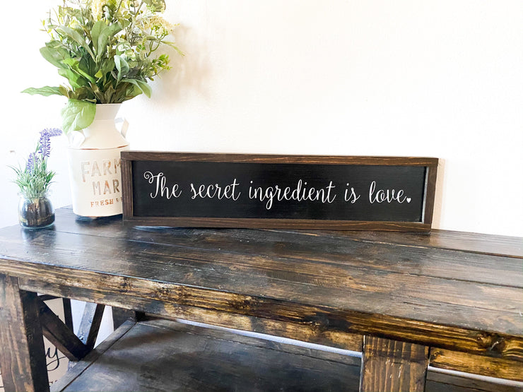 The secret ingredient is love framed sign / Farmhouse style sign / Kitchen wooden home decor sign / Secret ingredient wood sign / Frame sign