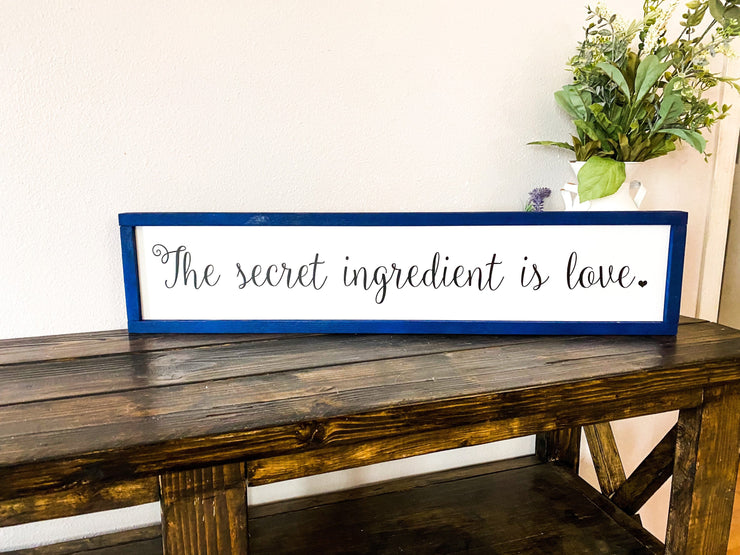 The secret ingredient is love framed sign / Farmhouse style sign / Kitchen wooden home decor sign / Secret ingredient wood sign / Frame sign