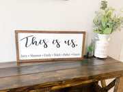This is us framed wooden decor sign / Rustic farmhouse wall decor / Personalized this is us sign / Custom sign with family member names