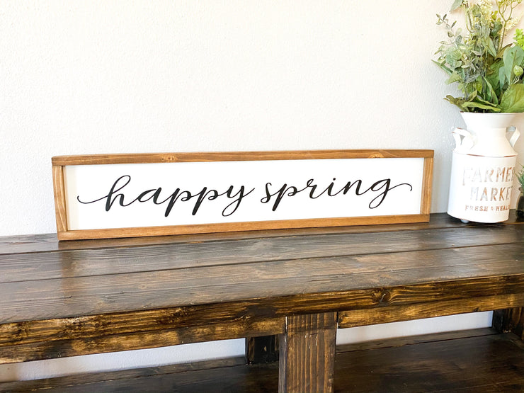Happy Spring decor frame sign / Farmhouse style spring sign / Spring time wooden home decor sign / Long spring framed sign / Country sign
