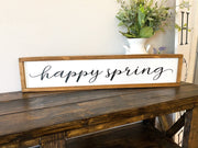 Happy Spring decor frame sign / Farmhouse style spring sign / Spring time wooden home decor sign / Long spring framed sign / Country sign