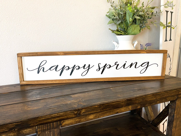 Happy Spring decor frame sign / Farmhouse style spring sign / Spring time wooden home decor sign / Long spring framed sign / Country sign