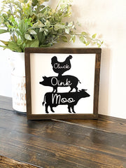 Farmhouse framed wooden cow, pig, chicken sign / Moo, Cluck, Oink framed farm / Wooden kitchen cow, pig, chicken framed signs / Farm sign