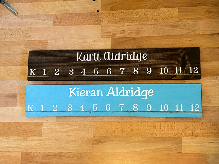 School picture holder sign / Kindergarten through 12th grade / Personalized school picture sign / K-12 wooden pic sign with twine and clips