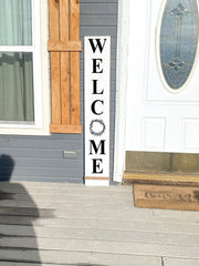Welcome wood sign with twine at bottom / Front door sign / Rustic porch sign / Welcome home sign w/ painted wreath / Wooden home decor sign