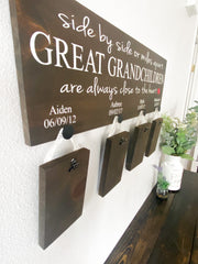 Side by side or miles apart Great Grandchildren are always close to the heart wooden grandparent custom sign with grand children names