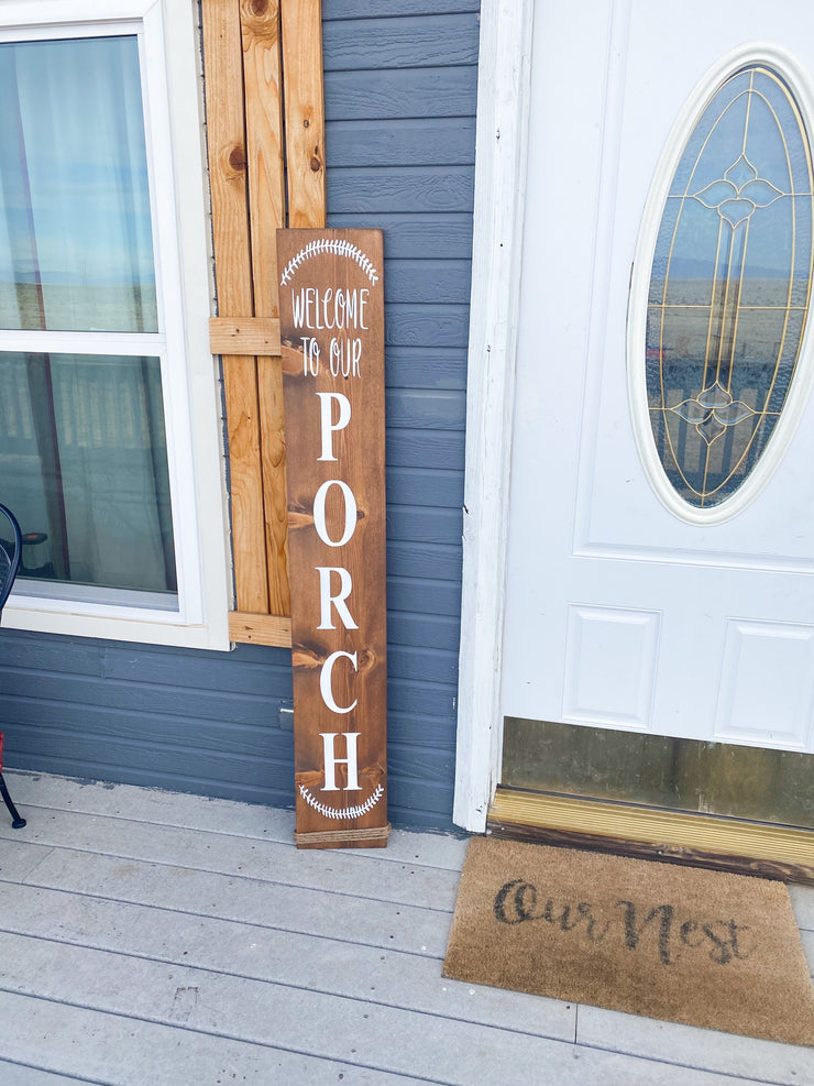 Welcome to our Porch sign w/ twine at bottom / Welcome door sign / Front door decor / Porch wood sign / Wood home decor sign / Welcome sign