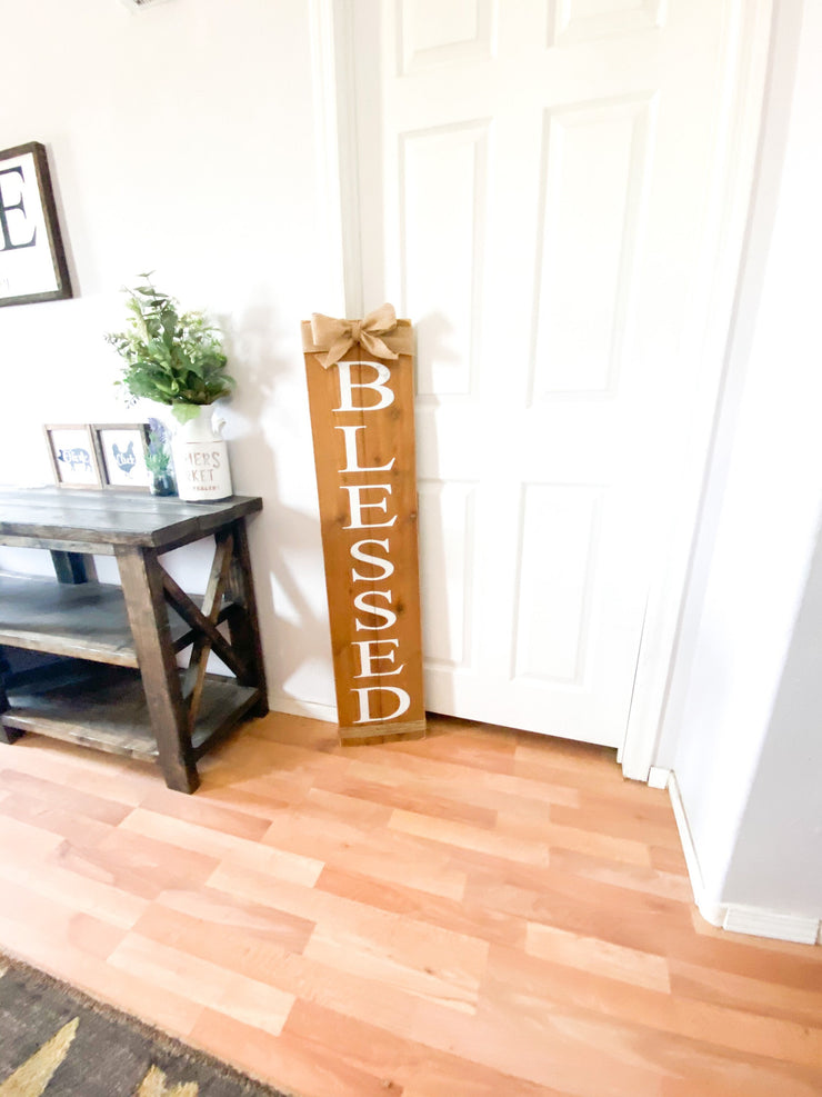Farmhouse Blessed wooden front door sign / Rustic Blessed porch sign with burlap / Custom door sign / Front porch blessed sign / Large sign