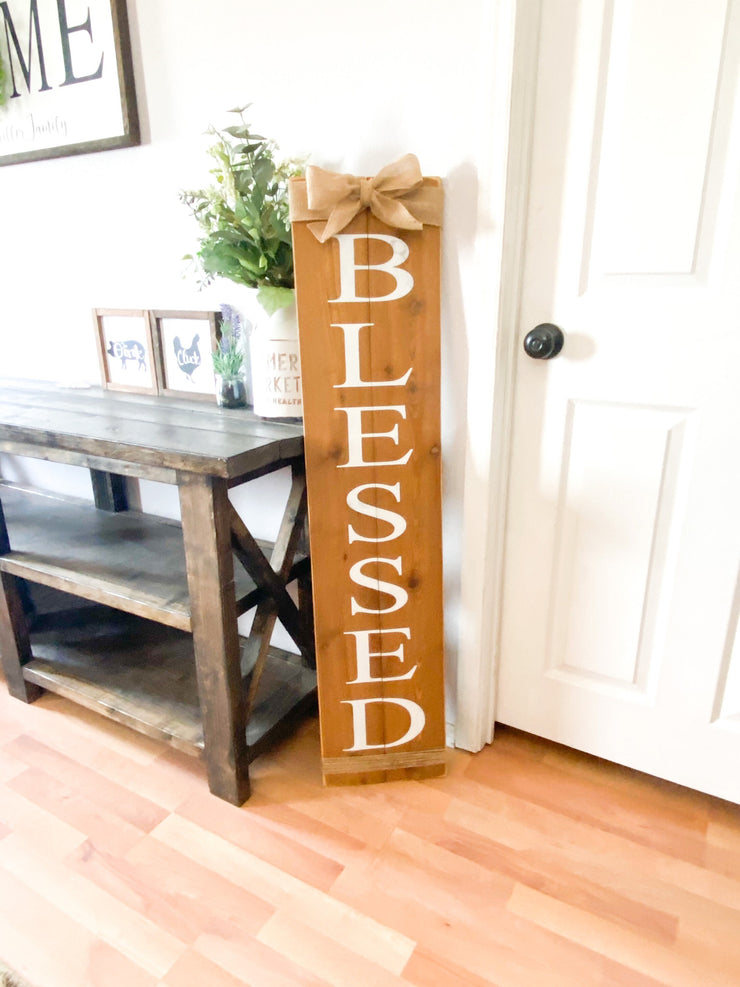 Farmhouse Blessed wooden front door sign / Rustic Blessed porch sign with burlap / Custom door sign / Front porch blessed sign / Large sign