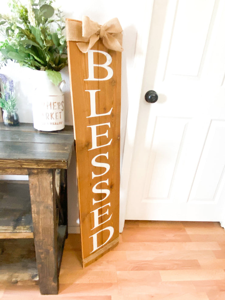 Farmhouse Blessed wooden front door sign / Rustic Blessed porch sign with burlap / Custom door sign / Front porch blessed sign / Large sign