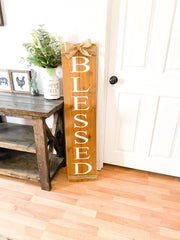 Farmhouse Blessed wooden front door sign / Rustic Blessed porch sign with burlap / Custom door sign / Front porch blessed sign / Large sign