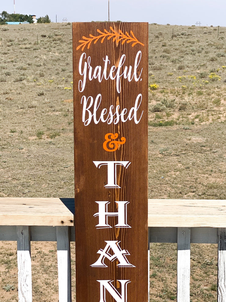 Thanksgiving Front Door Sign / Grateful, Blessed & Thankful Wooden Sign / Fall Wood Sign / Tall Blessed Porch Sign / Autumn Outdoor sign