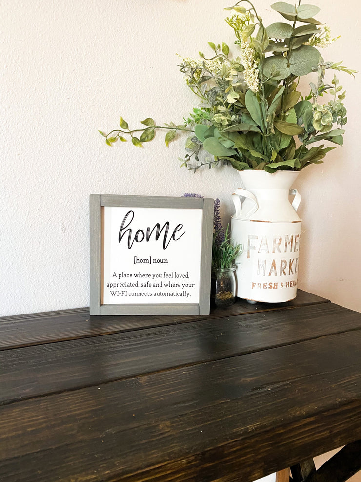 Home noun farmhouse style framed wooden decor sign / Home sign / Housewarming sign / Custom home decor sign / Wooden frame home decor sign