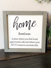Home noun farmhouse style framed wooden decor sign / Home sign / Housewarming sign / Custom home decor sign / Wooden frame home decor sign