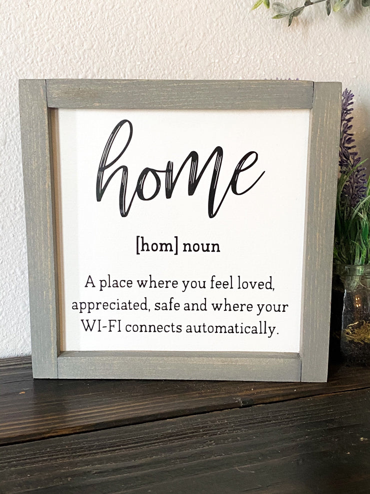 Home noun farmhouse style framed wooden decor sign / Home sign / Housewarming sign / Custom home decor sign / Wooden frame home decor sign