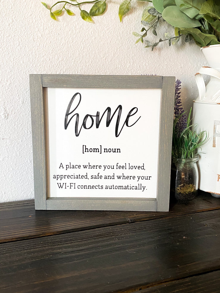 Home noun farmhouse style framed wooden decor sign / Home sign / Housewarming sign / Custom home decor sign / Wooden frame home decor sign