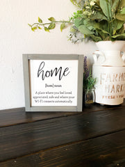 Home noun farmhouse style framed wooden decor sign / Home sign / Housewarming sign / Custom home decor sign / Wooden frame home decor sign