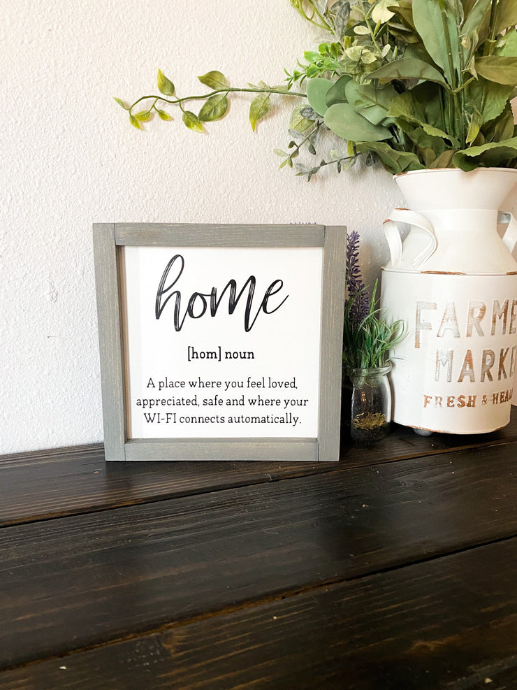 Home noun farmhouse style framed wooden decor sign / Home sign / Housewarming sign / Custom home decor sign / Wooden frame home decor sign