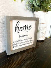 Home noun farmhouse style framed wooden decor sign / Home sign / Housewarming sign / Custom home decor sign / Wooden frame home decor sign
