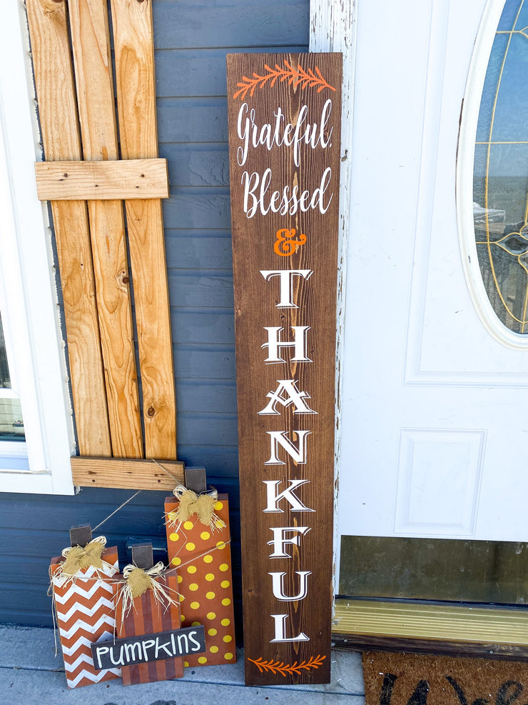 Reversible Merry Christmas / Thanksgiving Front Porch Sign / Tall Front Door /  Entryway Double Sided Red Christmas / Brown Thankful sign