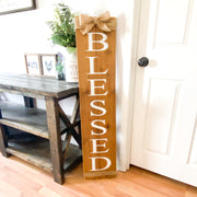 Farmhouse Blessed wooden front door sign / Rustic Blessed porch sign with burlap / Custom door sign / Front porch blessed sign / Large sign