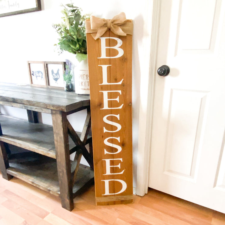 Farmhouse Blessed wooden front door sign / Rustic Blessed porch sign with burlap / Custom door sign / Front porch blessed sign / Large sign