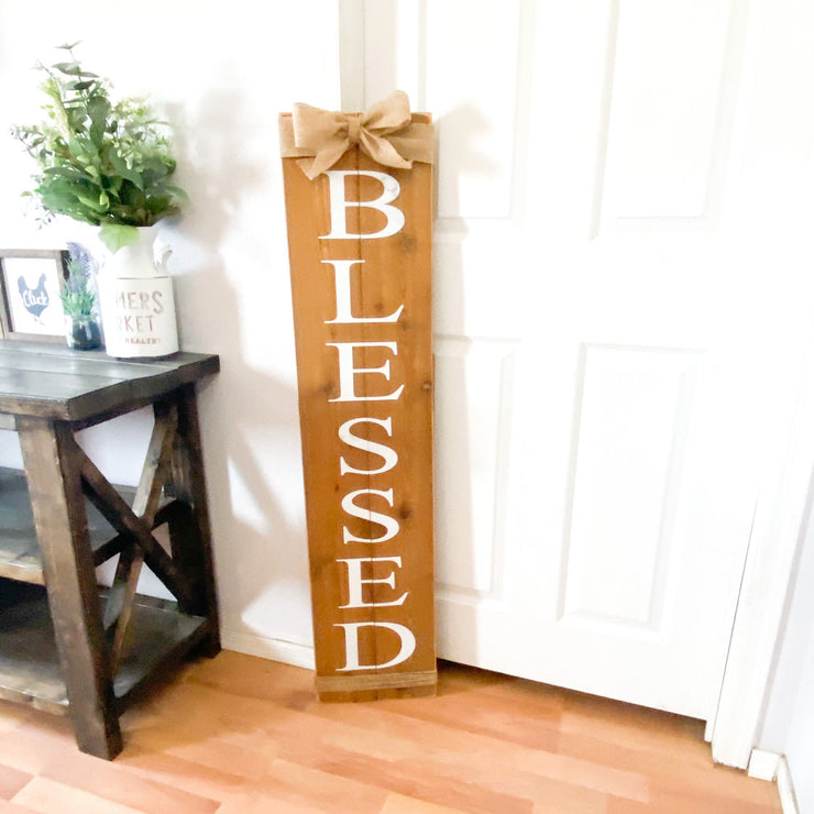 Farmhouse Blessed wooden front door sign / Rustic Blessed porch sign with burlap / Custom door sign / Front porch blessed sign / Large sign