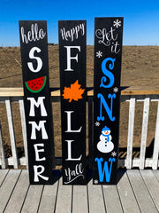 Reversible sign set Let it Snow / We Believe / Happy Halloween / Happy Fall Y&#39;all / Hello Summer / Welcome with flower / Large wooden signs