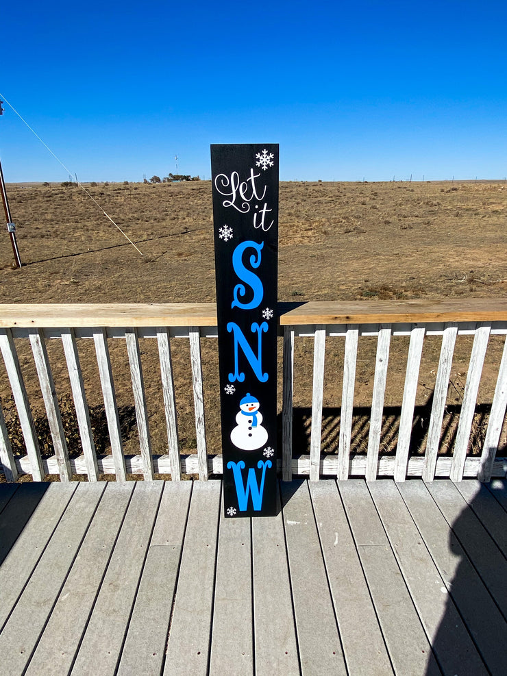 Let it Snow tall wooden winter door sign / Christmas and winter door sign / Tall front porch wood sign / Let it snow with snowman and flakes