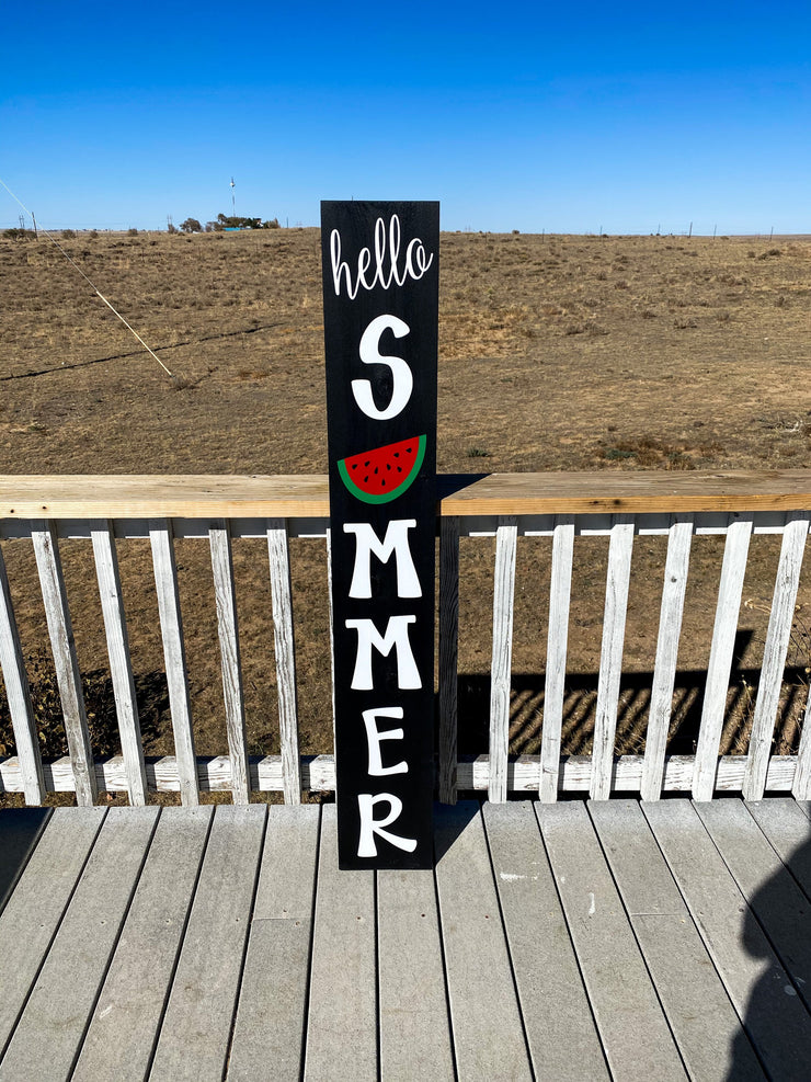 Hello Summer sign with watermelon / Summer door wood sign / Tall Front porch sign / Cute summer door décor / Large summer wooden sign