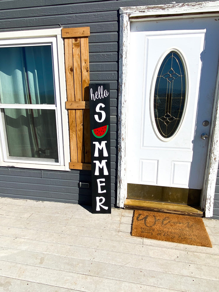 Hello Summer sign with watermelon / Summer door wood sign / Tall Front porch sign / Cute summer door décor / Large summer wooden sign