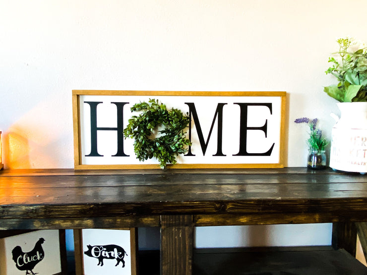 Home framed wooden sign / Large home sign with wreath / Farmhouse frame home sign / Wall decor home sign / Entryway wreath sign / Home sign