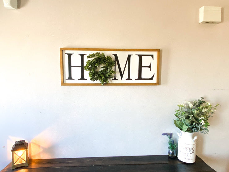 Home framed wooden sign / Large home sign with wreath / Farmhouse frame home sign / Wall decor home sign / Entryway wreath sign / Home sign