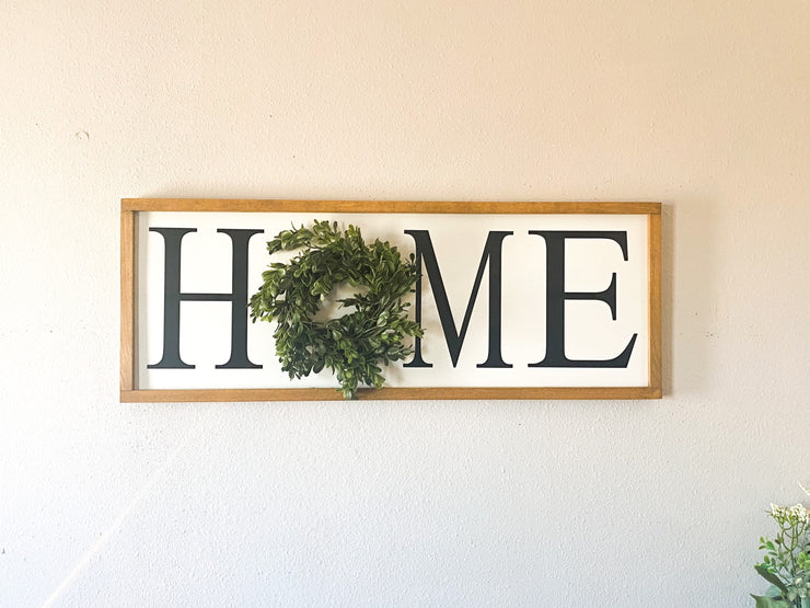 Home framed wooden sign / Large home sign with wreath / Farmhouse frame home sign / Wall decor home sign / Entryway wreath sign / Home sign