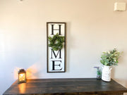 Home framed wooden sign / Large home sign with wreath / Farmhouse frame home sign / Vertical home sign / Entryway wreath sign / Home sign