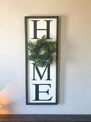 Home framed wooden sign / Large home sign with wreath / Farmhouse frame home sign / Vertical home sign / Entryway wreath sign / Home sign