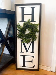 Home framed wooden sign / Large home sign with wreath / Farmhouse frame home sign / Vertical home sign / Entryway wreath sign / Home sign