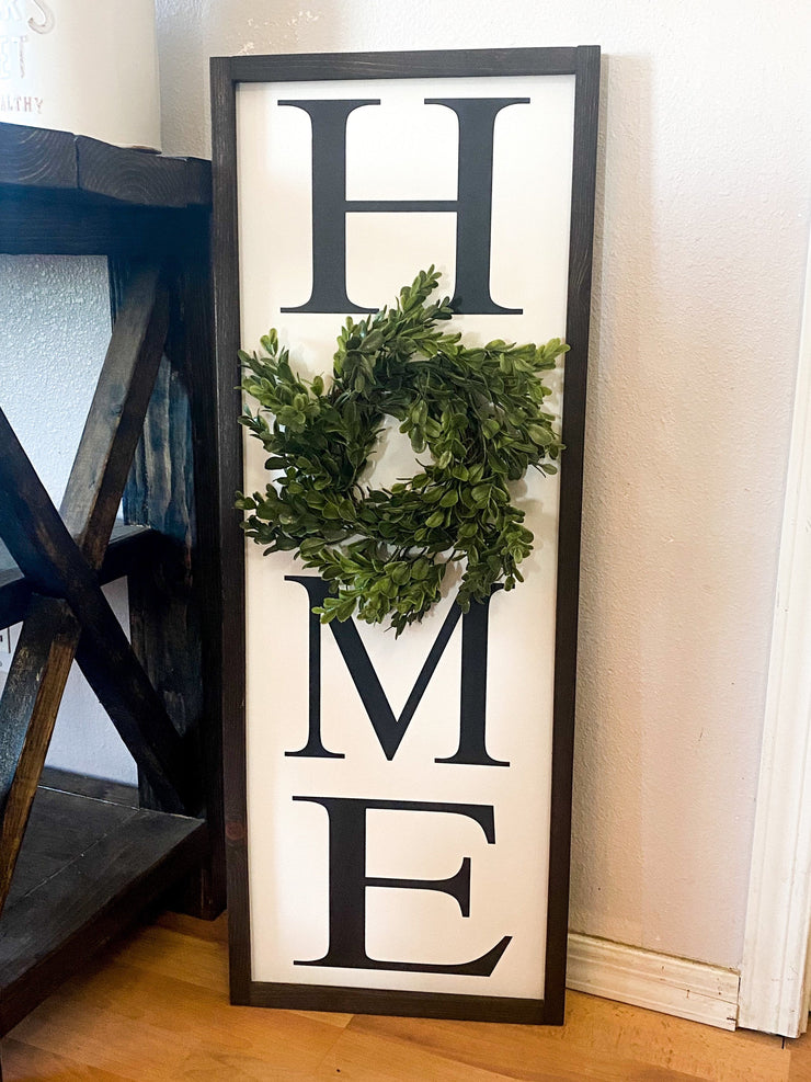Home framed wooden sign / Large home sign with wreath / Farmhouse frame home sign / Vertical home sign / Entryway wreath sign / Home sign