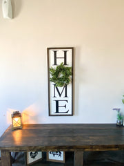 Home framed wooden sign / Large home sign with wreath / Farmhouse frame home sign / Vertical home sign / Entryway wreath sign / Home sign