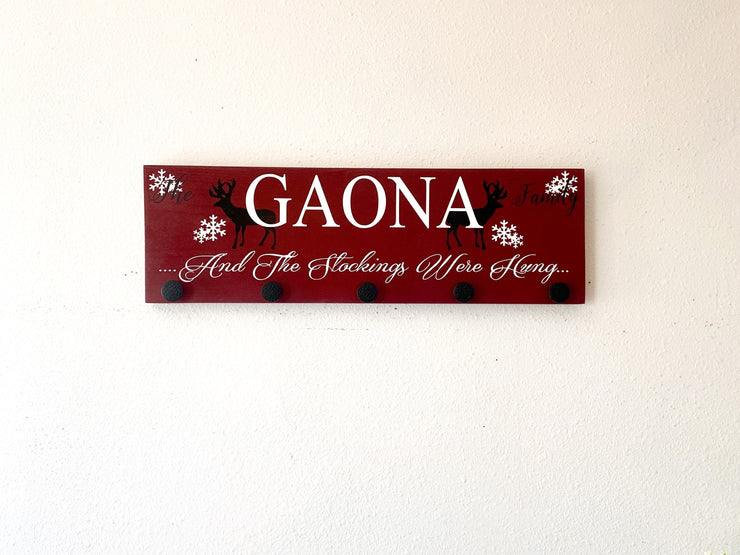 Personalized Christmas stocking hanging wall sign / Stocking holder sign / Last name stocking sign / Deer, snowflake stocking hanger sign