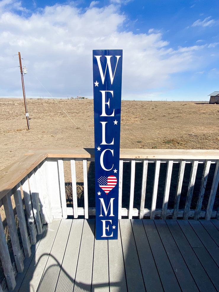 Reversible Merry Christmas / Welcome Heart Flag Front Porch Sign / Tall Front Door /  Entryway Double Sided Red Xmas / Patriotic door sign