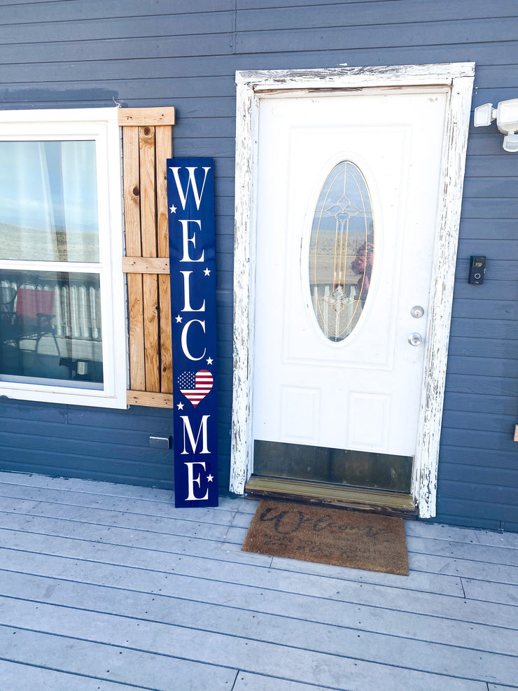 Reversible Merry Christmas / Welcome Heart Flag Front Porch Sign / Tall Front Door /  Entryway Double Sided Red Xmas / Patriotic door sign