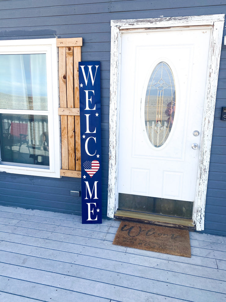 Reversible Merry Christmas / Welcome Heart Flag Front Porch Sign / Tall Front Door /  Entryway Double Sided Red Xmas / Patriotic door sign