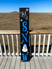Let it Snow tall wooden winter door sign / Christmas and winter door sign / Tall front porch wood sign / Let it snow with snowman and flakes